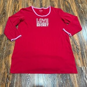 Victoria's Secret Size L Women's Red & Pink Pajama Shirt Dress Gown Silver Bling